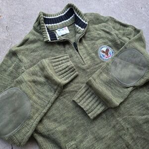 Departments of Veterans Affairs Sweater Size L Green Quarter Zip Pullover Patch